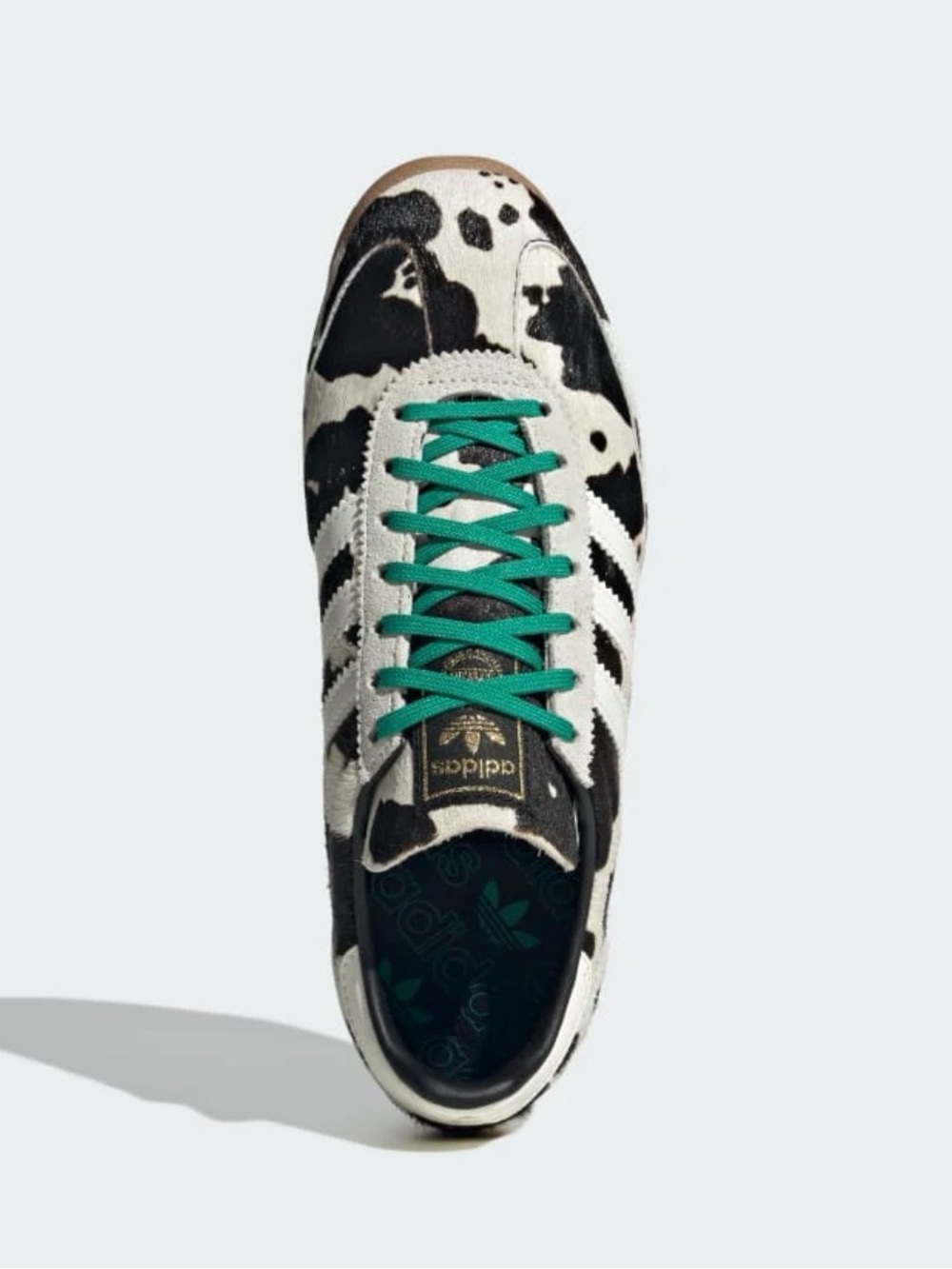 Brand New!!! adidas Black & White Cow-Print Samba-Sneaker with Green Laces - Picture 2 of 3